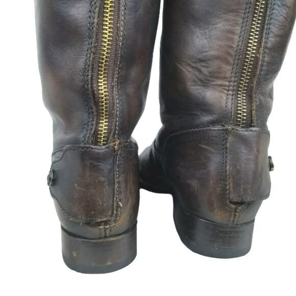 Frye Logo Embossed Melissa back button zip tall Riding Boots womens 6 - Picture 6 of 16